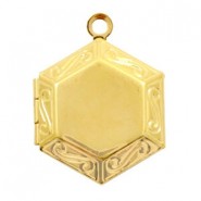 Metalen Medaillon hanger hexagon 24x17mm Goud